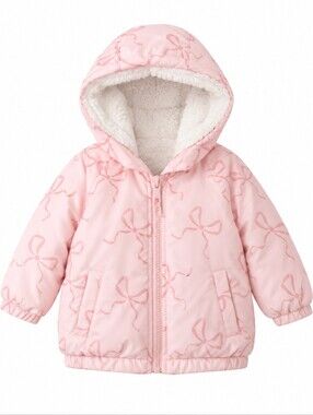 Sweet Stories Girls 18M Pink Bow Print Sherpa Lined Hooded Winter Jacket